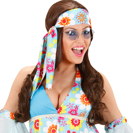 Widmann SRL Blauwe bril 70-er jaren Flower Power