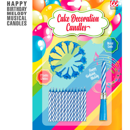 Widmann SRL Blauwe kaarsjes met houder en muziek