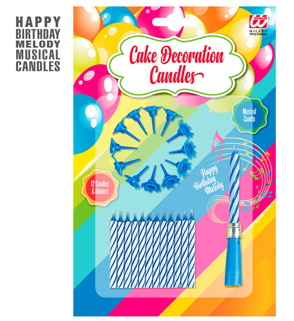 Widmann SRL Blauwe kaarsjes met houder en muziek