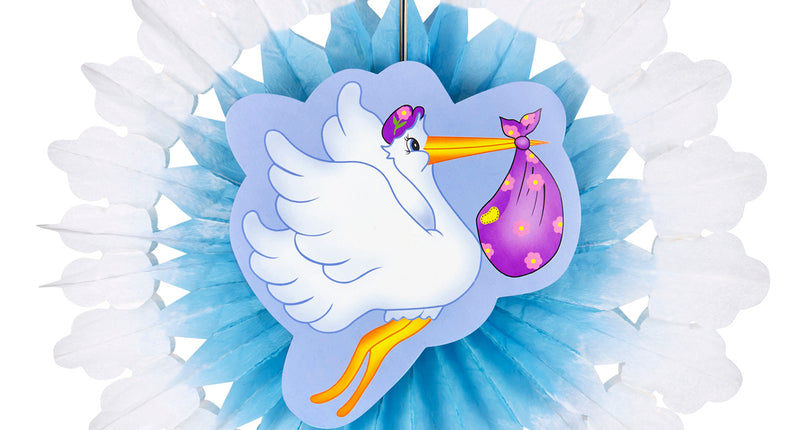 Widmann SRL Blauwe ooievaar waaier voor geboorte