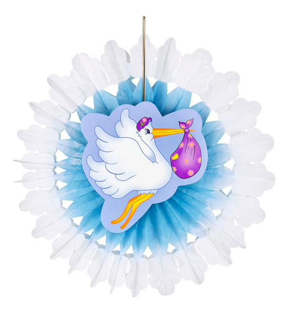 Widmann SRL Blauwe ooievaar waaier voor geboorte