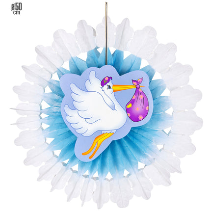 Widmann SRL Blauwe ooievaar waaier voor geboorte