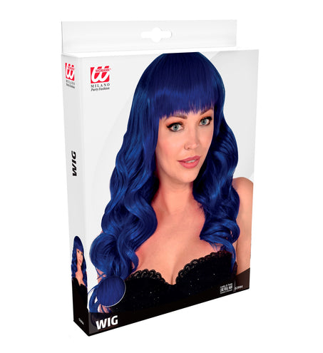 Widmann SRL Blauwe pruik met pony en krullend haar