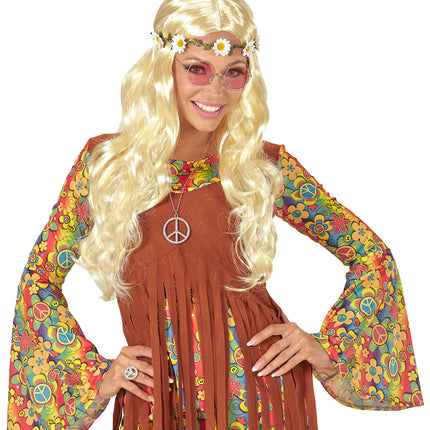 Widmann SRL Blonde hippie pruik met margrietjes