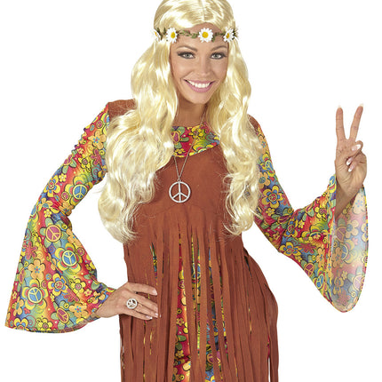 Widmann SRL Blonde hippie pruik met margrietjes