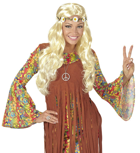 Widmann SRL Blonde hippie pruik met margrietjes
