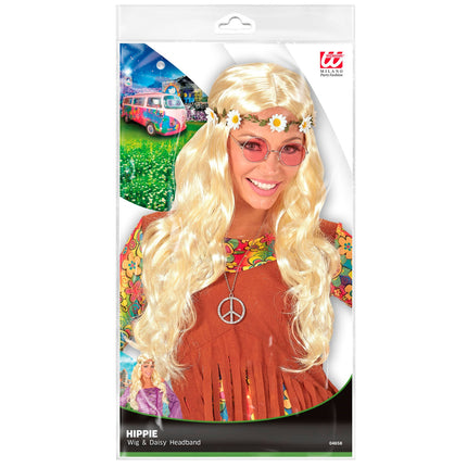 Widmann SRL Blonde hippie pruik met margrietjes