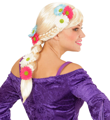 Widmann SRL Blonde Rapunzel pruik met vlecht en bloemen