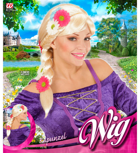Widmann SRL Blonde Rapunzel pruik met vlecht en bloemen