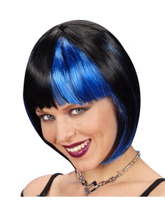 Widmann SRL Boblijn pruik zwart met blauwe highlights
