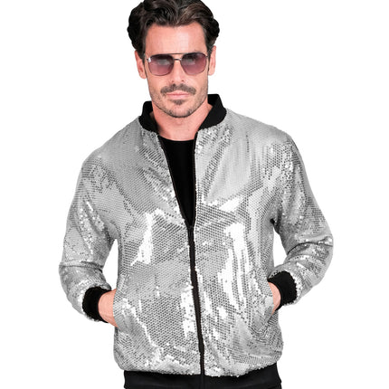 Widmann SRL Bomberjack zilver pailletten