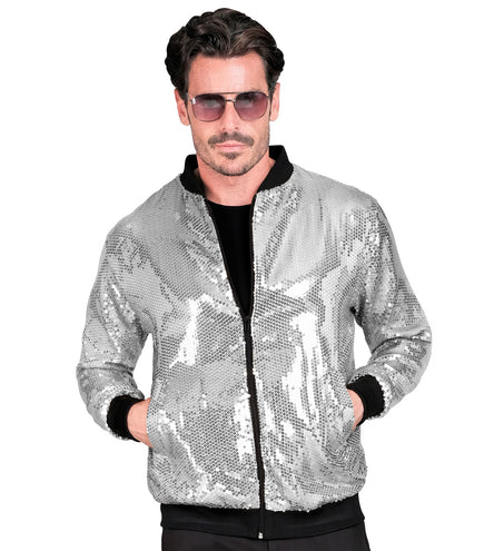 Widmann SRL Bomberjack zilver pailletten