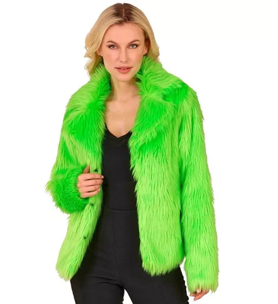 Widmann SRL Bontjas pluche dames neon groen kostuum Timo