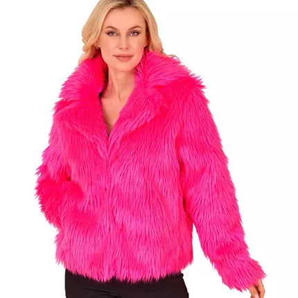 Widmann SRL Bontjas pluche dames neon roze kostuum Noah