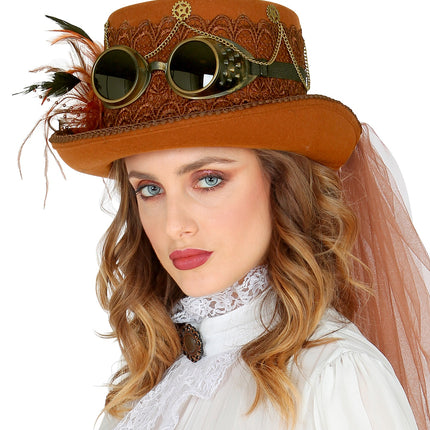 Widmann SRL Bruine hoge hoed Steampunk