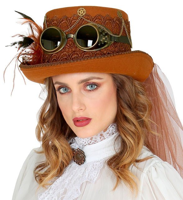 Widmann SRL Bruine hoge hoed Steampunk