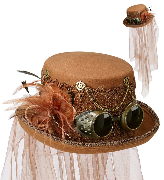 Widmann SRL Bruine hoge hoed Steampunk