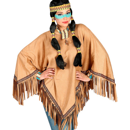 Widmann SRL Bruine indianen poncho in suede unisex