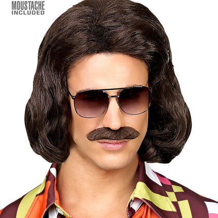 Widmann SRL Bruine macho pruik met snor