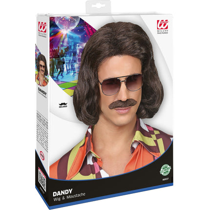Widmann SRL Bruine macho pruik met snor