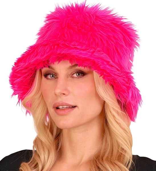 Widmann SRL Bucket hat pluche neon roze Liv