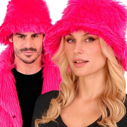 Widmann SRL Bucket hat pluche neon roze Liv