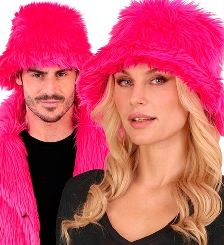 Widmann SRL Bucket hat pluche neon roze Liv