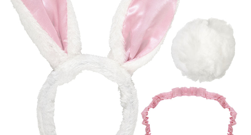 Widmann SRL Bunny oren met staart en strik roze wit