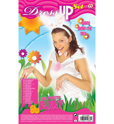 Widmann SRL Bunny oren met staart en strik roze wit