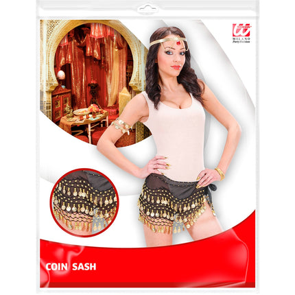 Widmann SRL Ceintuur buikdanseres zwart met muntjes