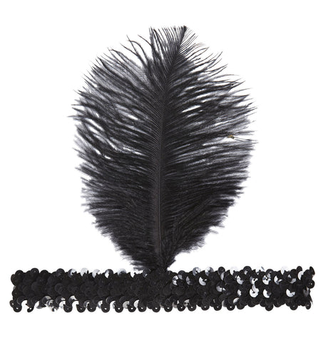 Widmann SRL Charleston hoofdband met veer zwart pailletten