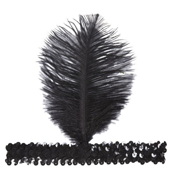 Widmann SRL Charleston hoofdband met veer zwart pailletten