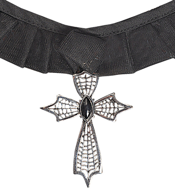 Widmann SRL Choker ketting kruis met zwarte gemsteen