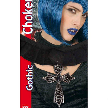 Widmann SRL Choker ketting kruis met zwarte gemsteen