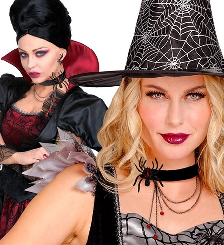 Widmann SRL Choker spin met strass rood kostuum Tess