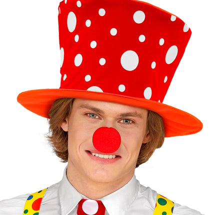 Widmann SRL Clownshoed hoog rood oranje met witte bollen