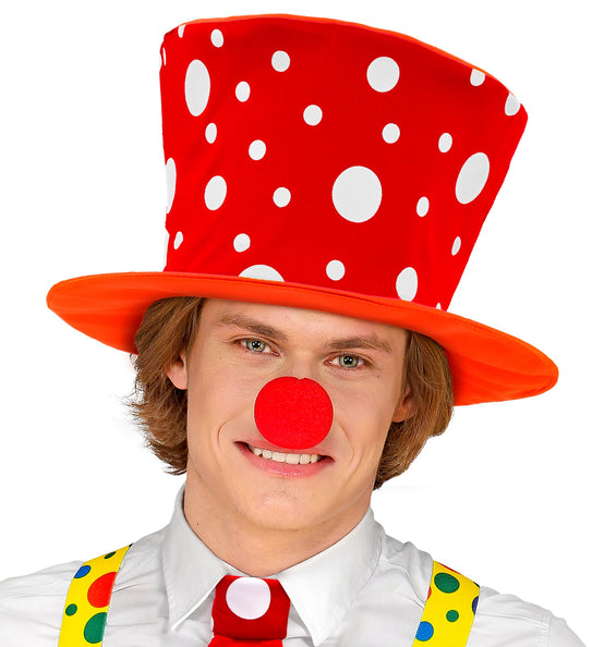 Widmann SRL Clownshoed hoog rood oranje met witte bollen