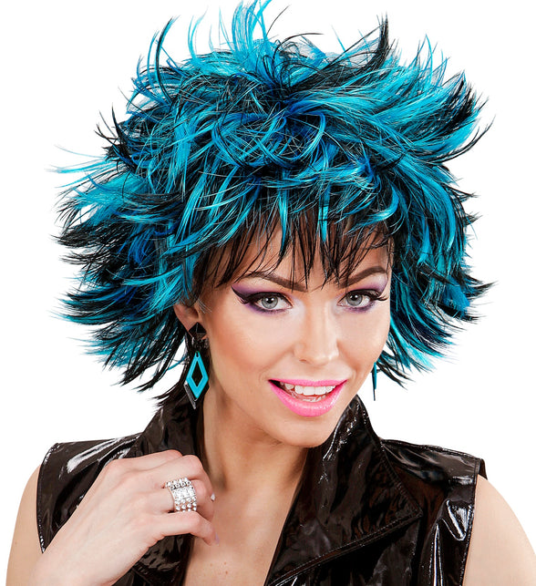 Widmann SRL Coupe ravage pruik zwart met blauw
