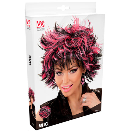 Widmann SRL Coupe ravage pruik zwart met roze