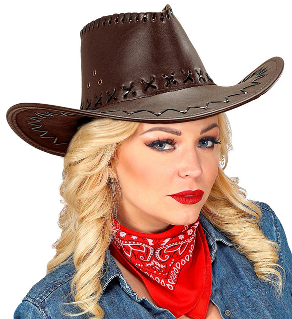 Widmann SRL cowboyhoed lederlook met decoratie bruin