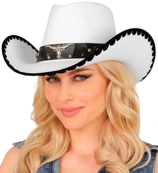 Widmann SRL Cowboyhoed met stier, wit vilt kostuum Liv