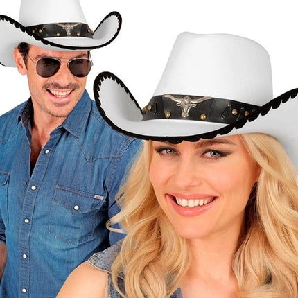 Widmann SRL Cowboyhoed met stier, wit vilt kostuum Liv