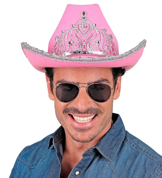 Widmann SRL Cowboyhoed partygirl met tiara roze haarband Siem