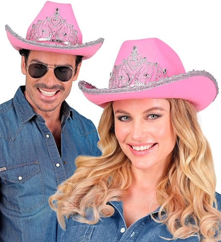 Widmann SRL Cowboyhoed partygirl met tiara roze haarband Siem