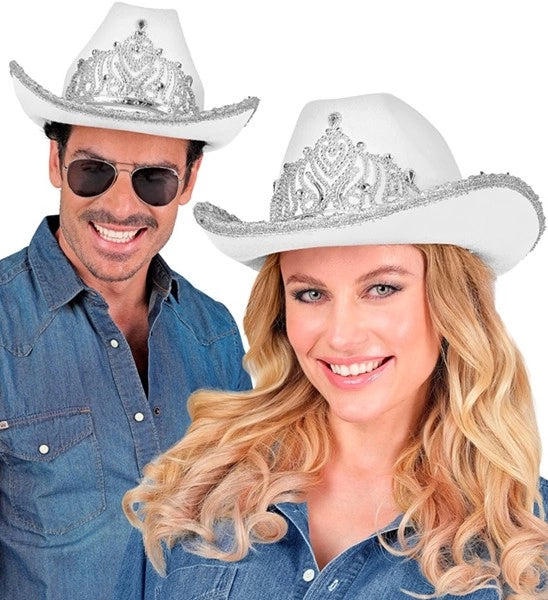 Widmann SRL Cowboyhoed partygirl met tiara wit haarband Maud