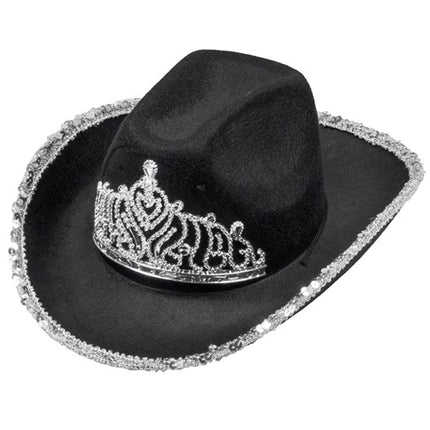 Widmann SRL Cowboyhoed partygirl met tiara zwart haarband Esmee