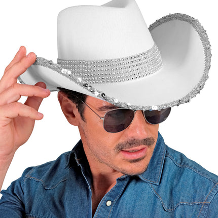 Widmann SRL Cowboyhoed wit bling met steentjes