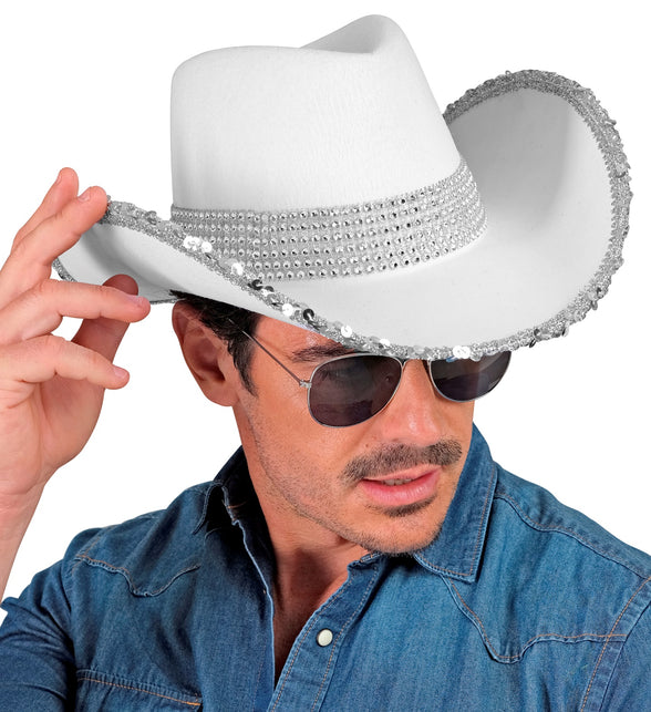 Widmann SRL Cowboyhoed wit bling met steentjes