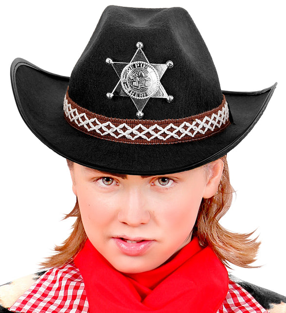 Widmann SRL Cowboyhoed zwart sheriff kind