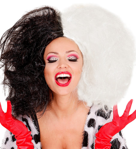 Widmann SRL Cruella pruik lang zwart wit haar